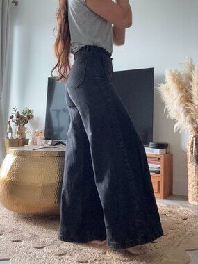 PIMKIE BLACK WIDE LEG JEANS SIZE 36 HIGH WAIST 100% COTTON